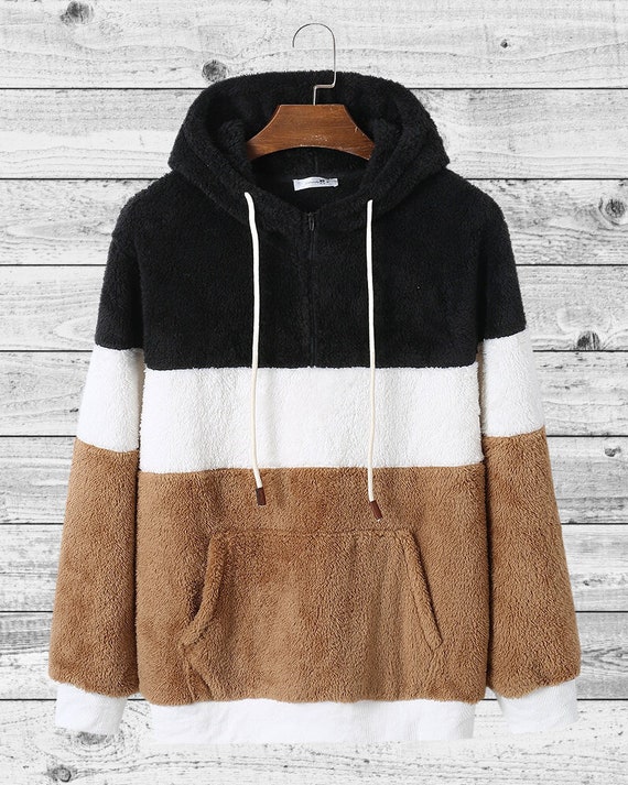 Colorblock Pullover Brown Black & White Hoodie Fluffy - Etsy Canada