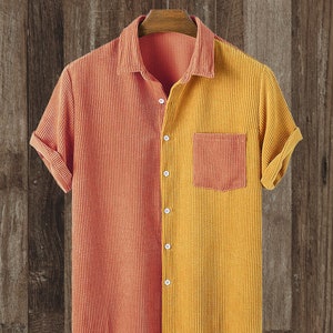 Color Block Button Down Shirt - Pink/Orange