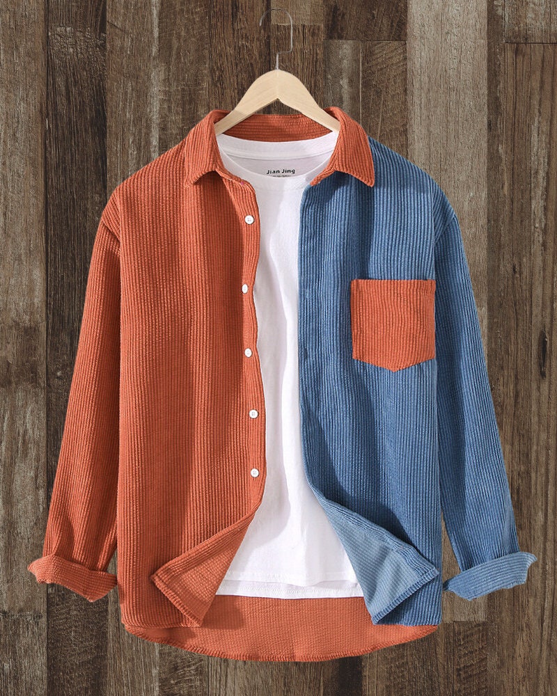 Men's Corduroy Shirt Long Sleeve Blue 