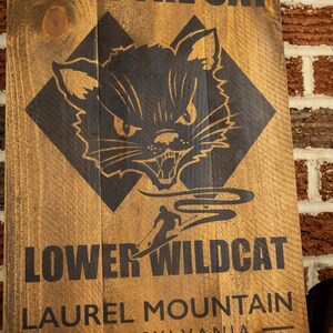 Vintage Style Lower Wildcat Ski Trail Sign - Handmade Rustic Laurel Mountain PA Ski Decor - Original Retro  double black diamond wall art
