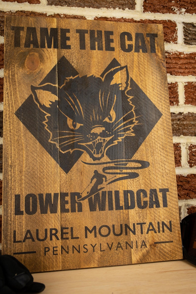 Snowcat Ridge Sign Vintage Style Lower Wildcat Ski Trail Sign - Handmade Rustic Laurel ...