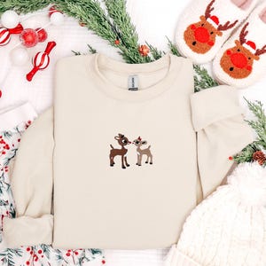 Embroidered Rudolph Crewneck, Christmas Reindeer Gift