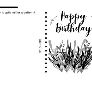 Doce cartão de feliz aniversário. Cartão digital para download com lindas plantas e grama.