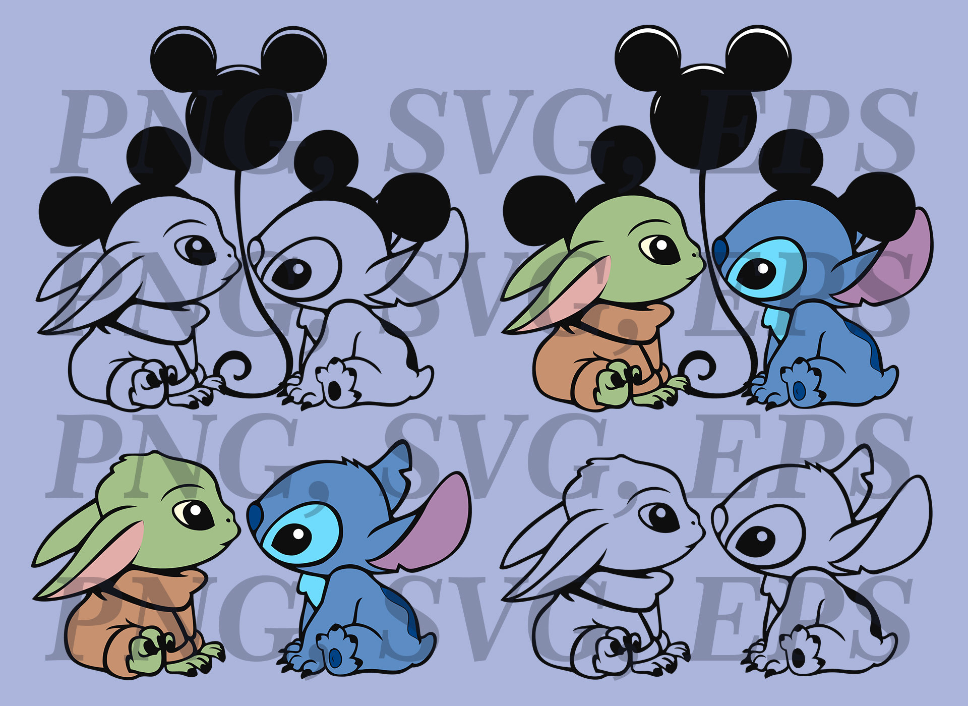 Baby Yoda and Stitch Set 4 Vector Layered and Cut Outline Custom Files SVG  PNG EPS Files -  UK
