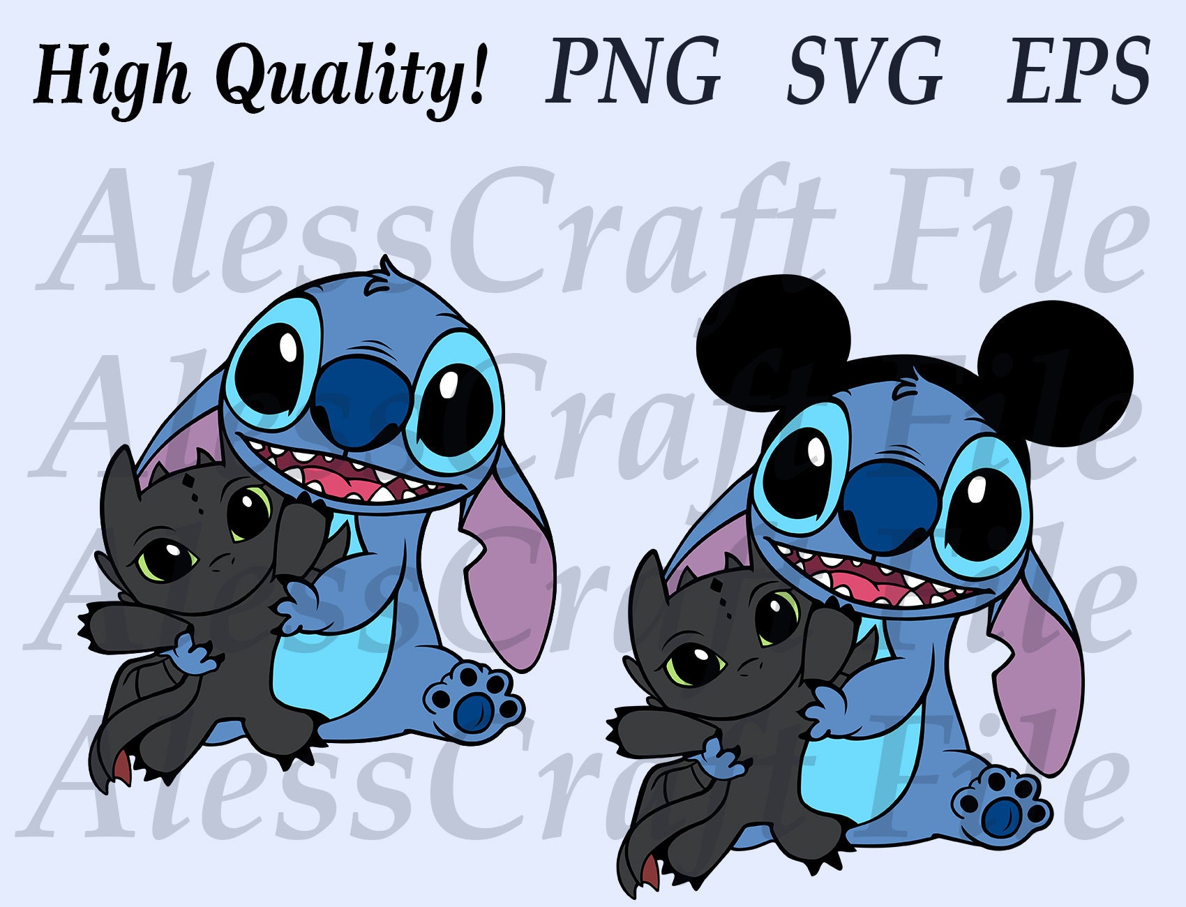 Stitch and Toothless Dragon Toy Set 4 W/ Mickey's Ears Vector Layered  Custom Cut SVG PNG EPS Files 
