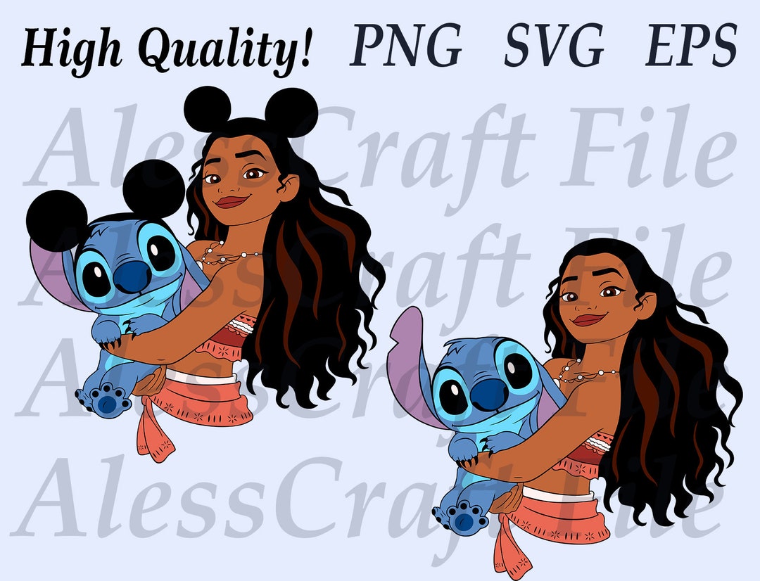 Moana and Stitch in Color Set 4 W/ Mickey's Ears Vector