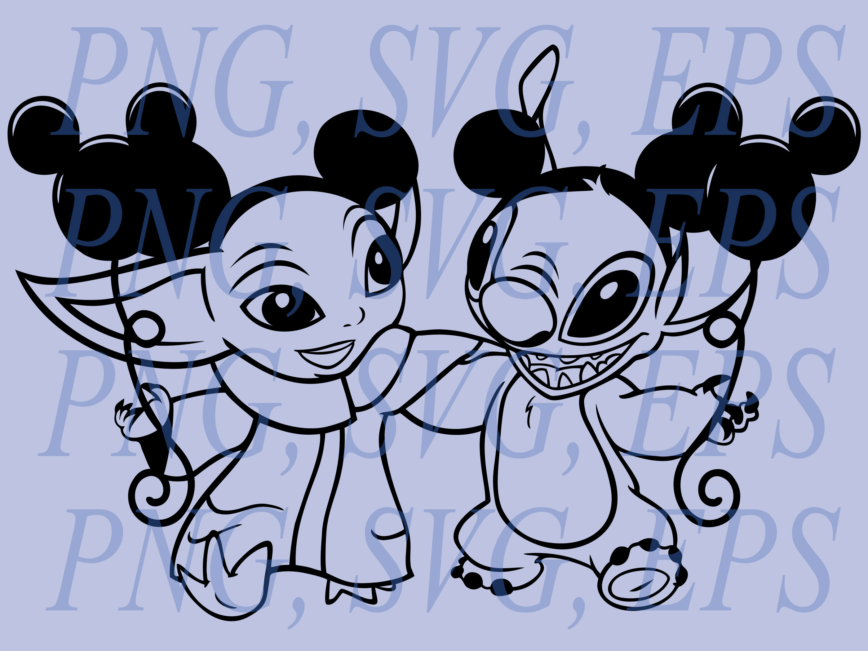 Cut Outline Files - Baby Yoda & Stitch 2 set (with Mickey's ears and  Balloons) SVG PNG EPS files