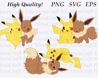Pikachu Eevee Set 3 Vector Layered Custom Cut SVG PNG EPS files