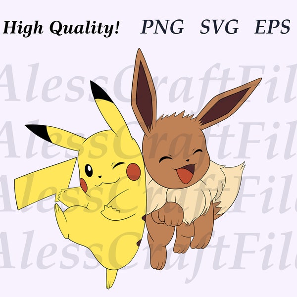 Pikachu & Evoli Ver 2 in Farbe Vektor Benutzerdefinierte Schnitt SVG PNG EPS Dateien
