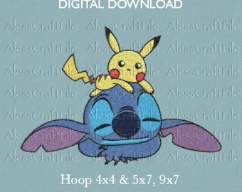 Stitch Pikachu Embroidery Design Bundle (Digital Download)
