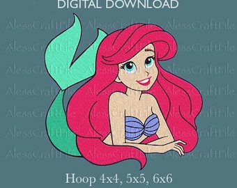 Ariel Mermaid Embroidery File – Little Mermaid Custom Design (Digital Download)