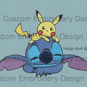 4x4 5x7 & 9x7 Hoop | Stitch sleeps and Pikachu Toy - Embroidery Custom Design pes hus jef