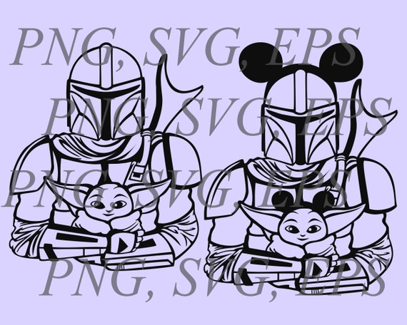Download Cut Outline Design Mandalorian & Baby Yoda with Mickey ...