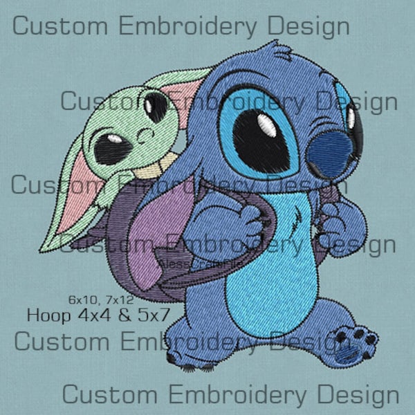 4x4 5x7 6x10 & 7x12  Hoop | Stitch and Baby Yoda Toy in bag - Embroidery Custom Design pes hus jef