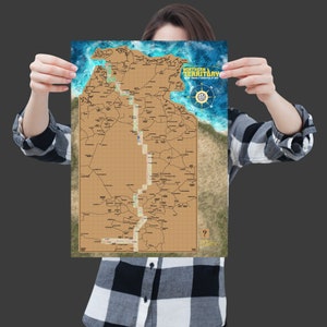 Carte à gratter A3 du Territoire du Nord. Une carte à gratter du Territoire du Nord en Australie pour les amateurs de voyages. Cadeau de voyage.