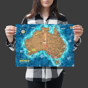 A3 Scratch Off Map of Australia. The best travel gift that will delight people travelling in Australia