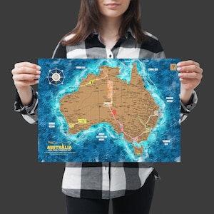 Mappa A3 da grattare dell'Australia. Il miglior regalo da viaggio che delizierà chi viaggia in Australia