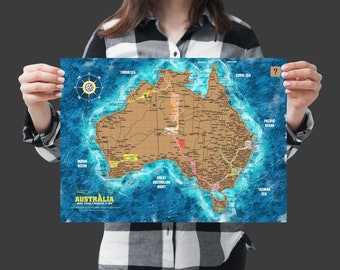 A3 Scratch Off Map of Australia. The best travel gift that will delight people travelling in Australia