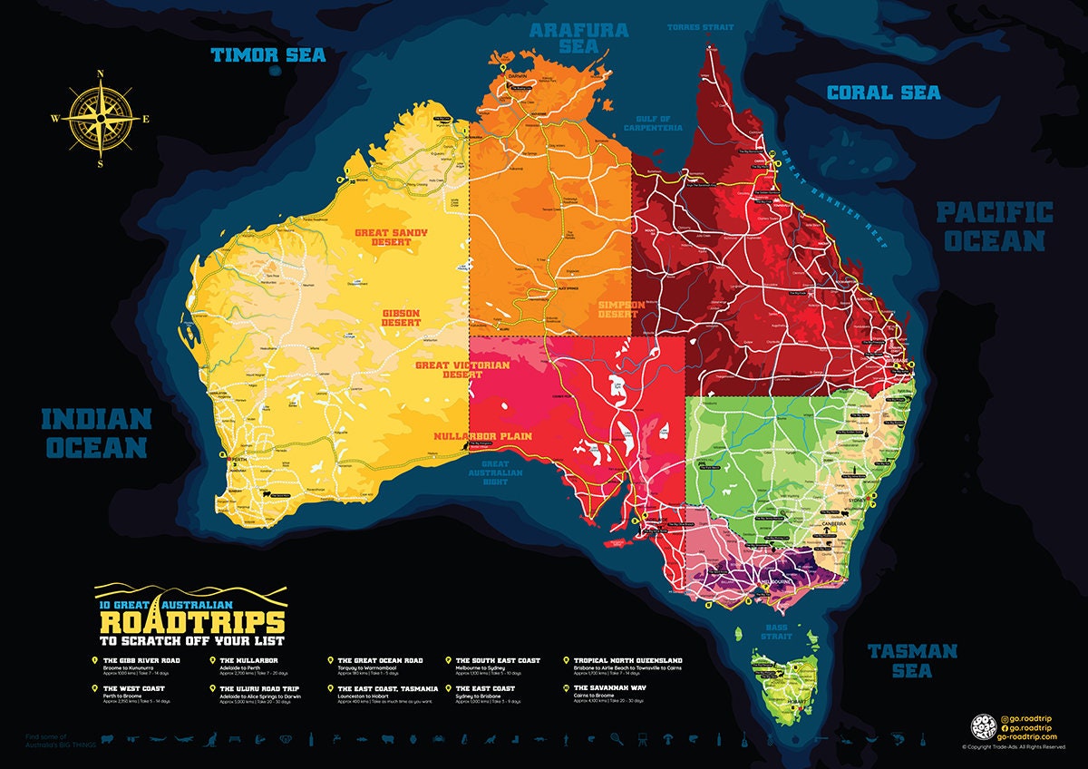 Scratch Off Map of Australia. Roadtrips Edition. Etsy