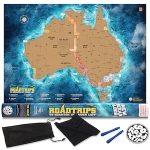 Mappa grattabile dell'Australia. Roadtrips Edition: un'ottima idea regalo di viaggio è questa mappa di viaggio premium A1