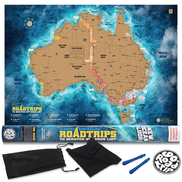 Scratch Off Map of Australia. Roadtrips Edition - a great travel gift idea is this A1 premium travel map