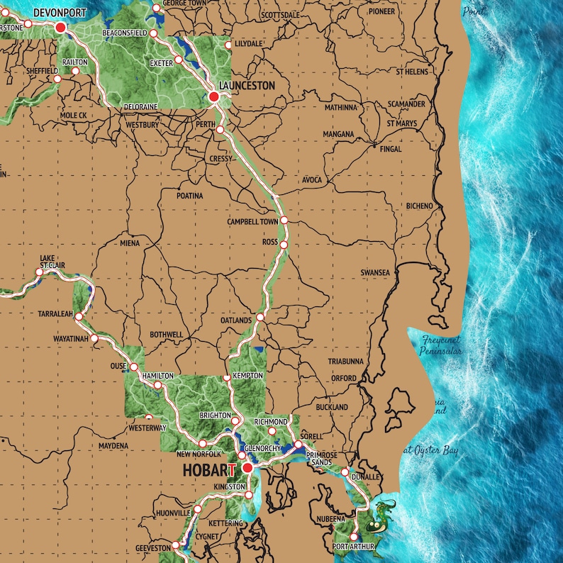 A3 Scratch off Map of Tasmania. A Scratch Map of the Australian State