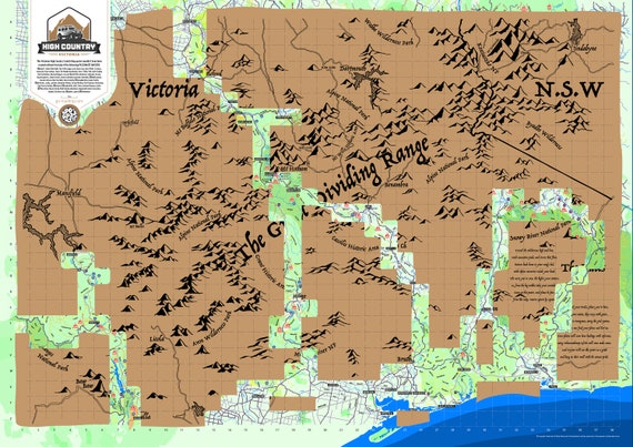 Vic High Country Map Scratch Off Map Of The Victorian High Country | Etsy