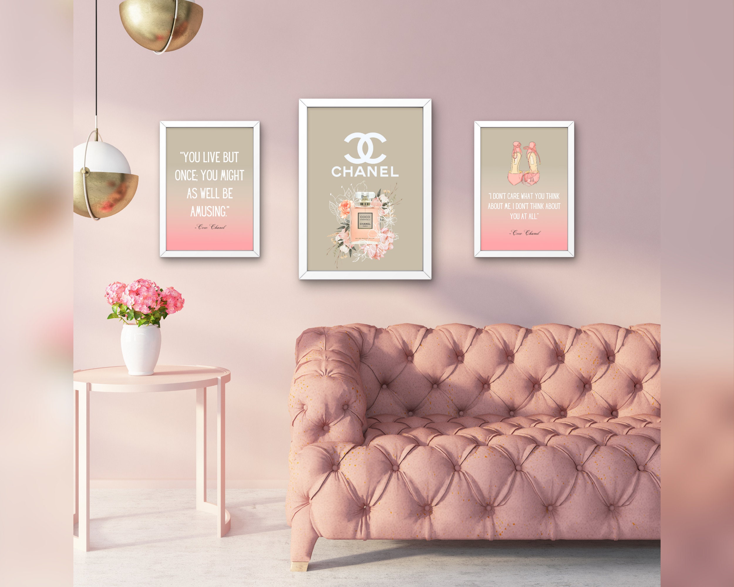 Coco Chanel & Pink Rose Wall Art Canvas Print Set