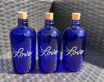 Cobalt Blue 16oz Bottle with Love Graphic