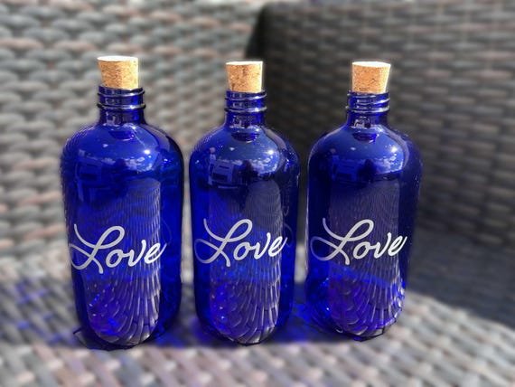 Cobalt Blue 16oz Bottle with Love Graphic