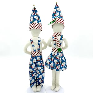Blauwe kerstmanoutfit, kerstelfkleding, plank-sitter/knie-hugger elf popaccessoires