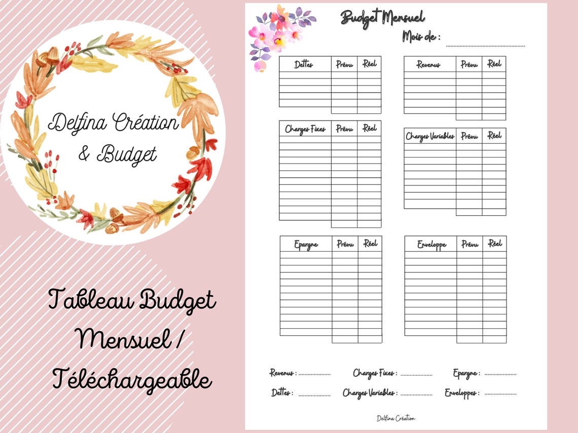 Tableau budget mensuel téléchargeable Etsy