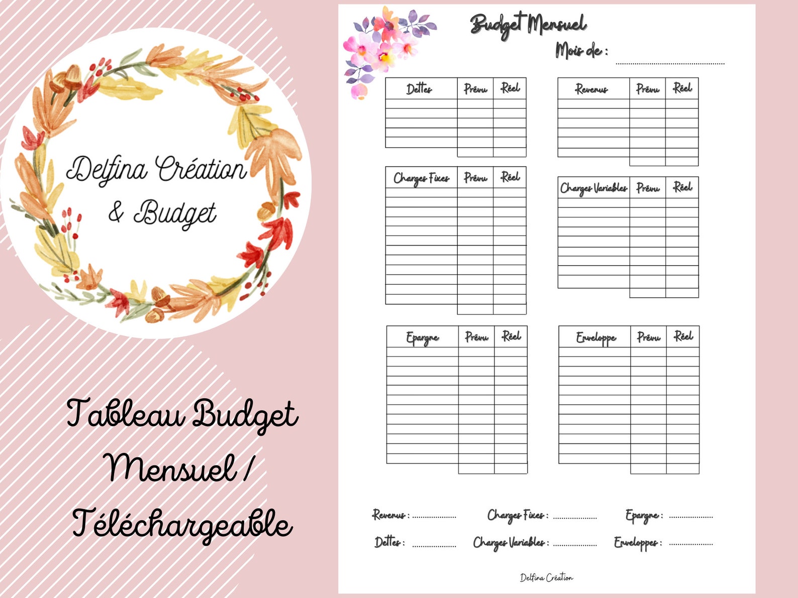Tableau budget mensuel téléchargeable Etsy