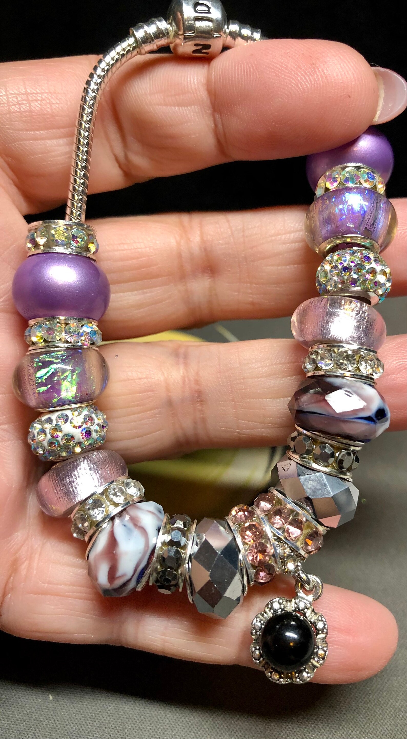 Pandora Like Charm Bracelet Black PEARL. Loaded With Charms Etsy