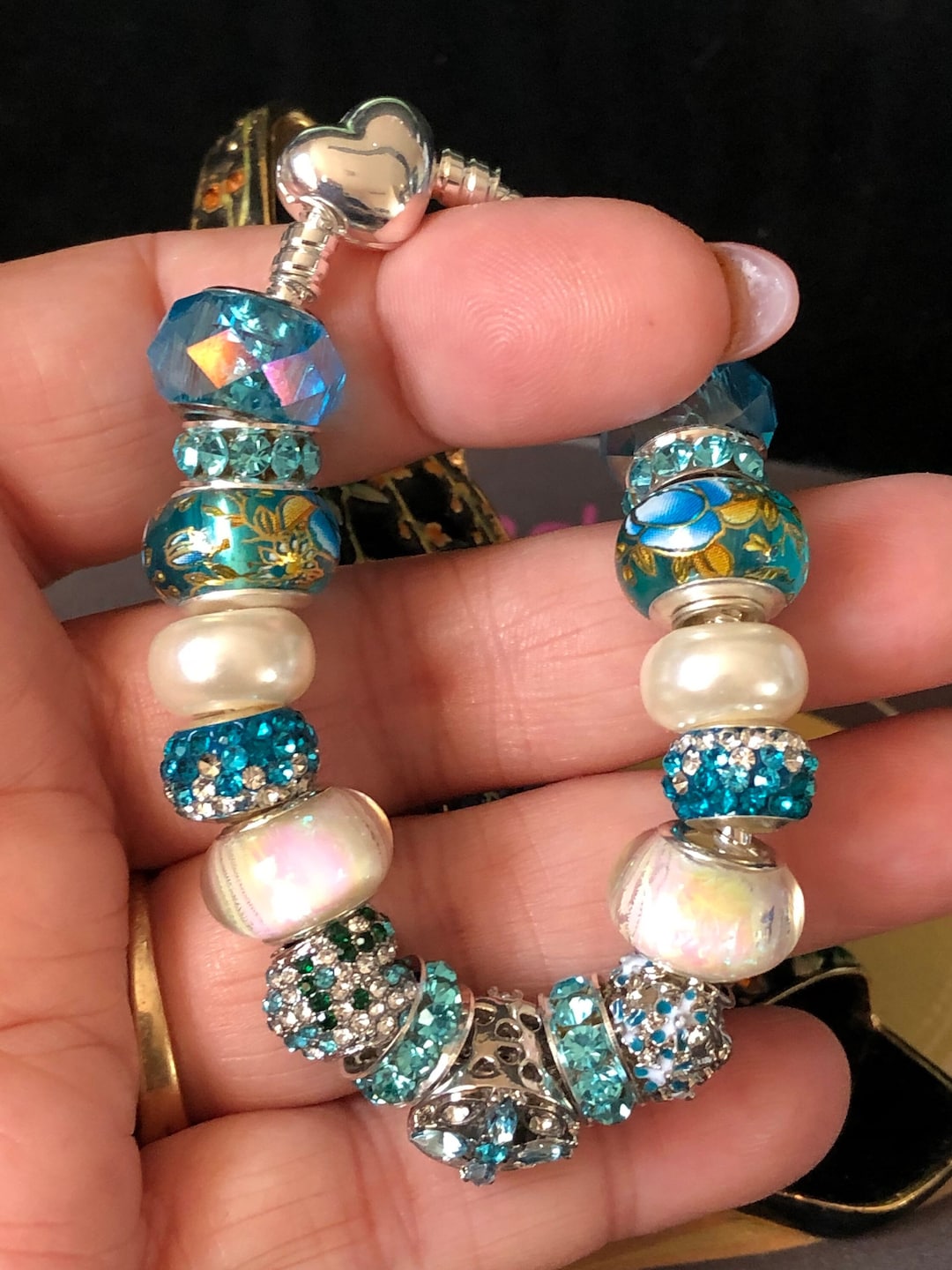 Pandora Like Charm Bracelet Blue Charms/beads and Etsy UK