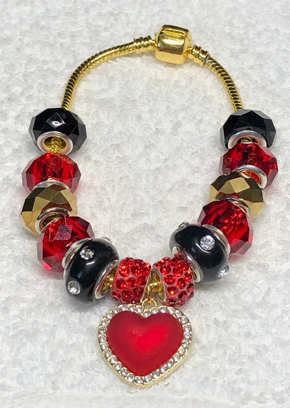 Pandora Like Charm Bracelet. Fashion Jewelry. Bold Red Heart RICH