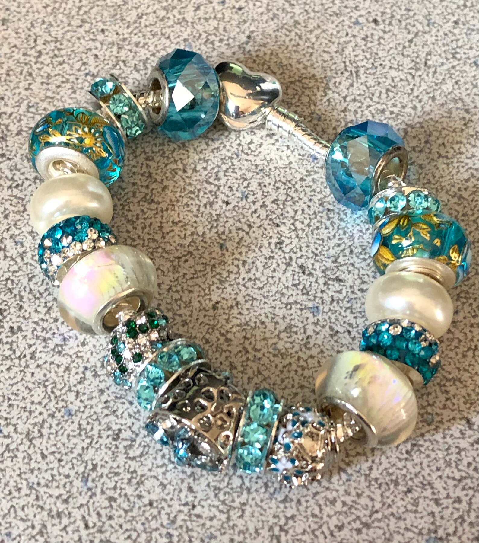 Pandora Like Charm Bracelet Blue Charms/beads and Etsy UK