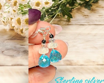 Cute earring, moonstone and stunning Swarovski briolette, dangle earring! pretty earring. gorgeous Dangle drop earring. gift for her or mom