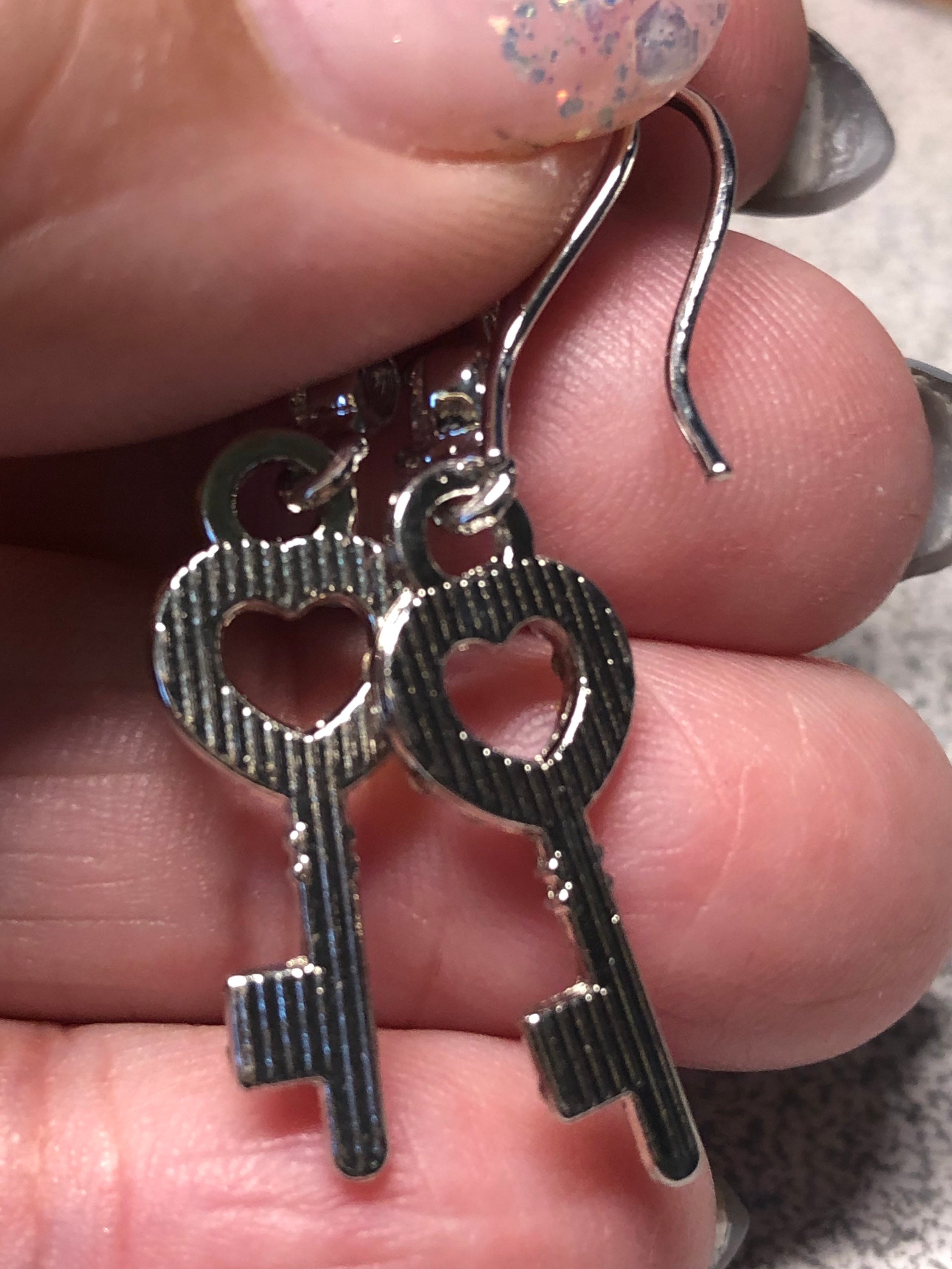Pretty Rhinestone Key Earrings Key Charm Earrings Dangle Drop