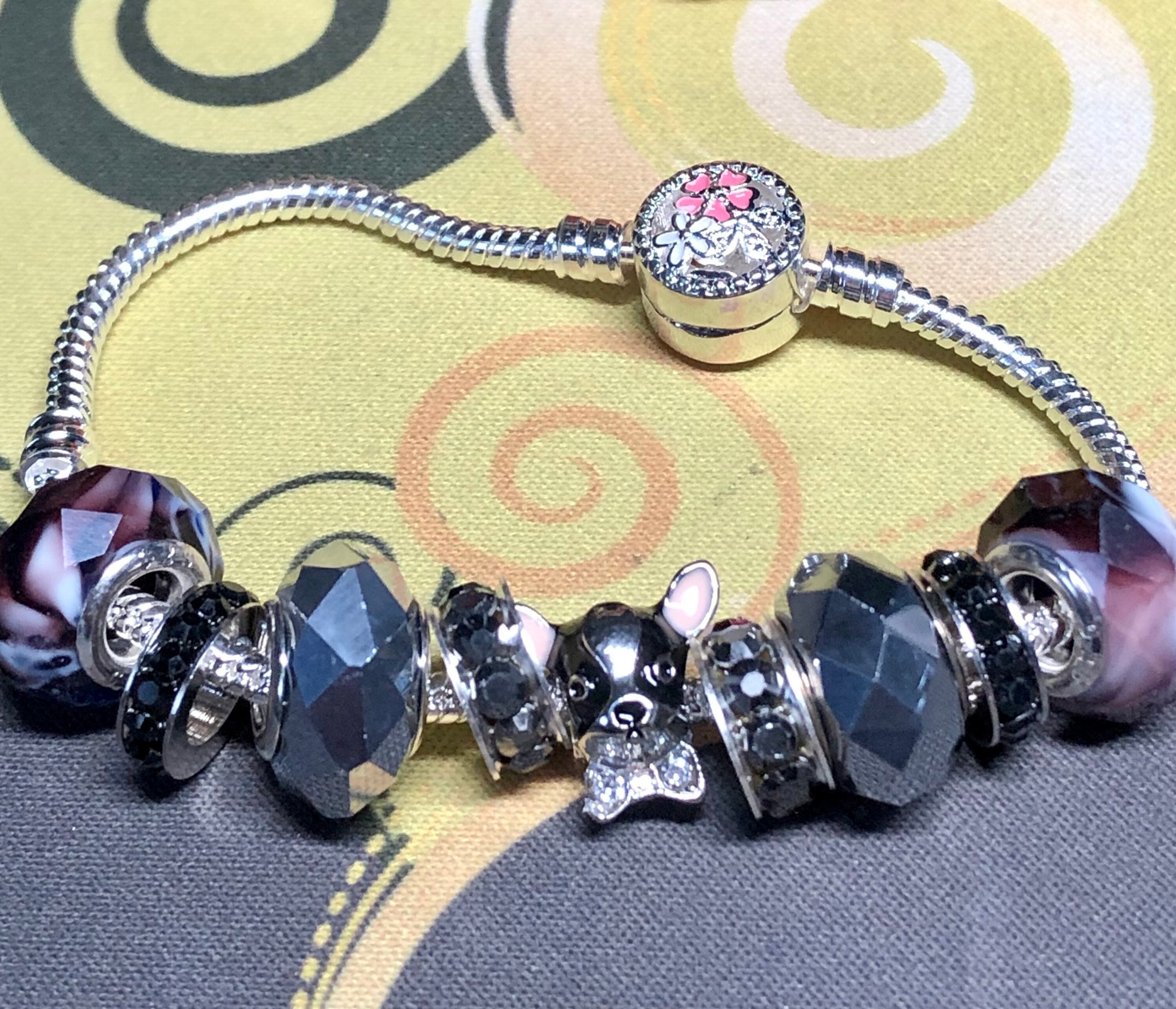 Petite Pandora Like Charm Bracelet. Cute Charms With Black and