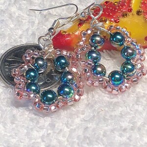 pretty beaded hoop earring, cute earring, glass pearl/copper wrapped, drop/fancy hoop. Great gift, beautiful gift for her/mom/wife/sister