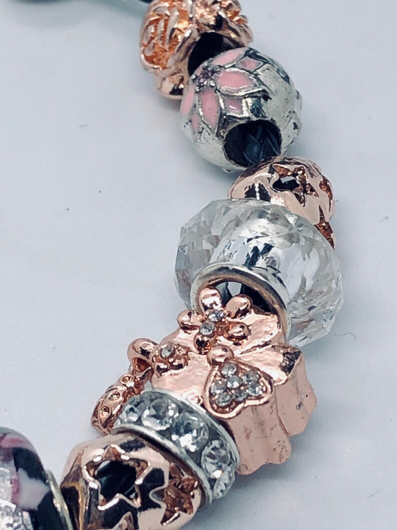 Pandora Like Charm Bracelet With Rose Gold and Black Accents Etsy
