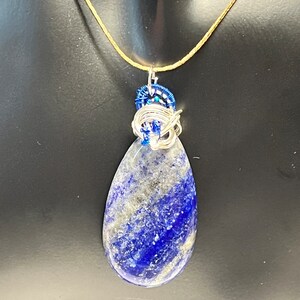 GENUINE Lapis Lazuli Stone wrapped pendant/Unique/blue colors, wire wrapped/Artisan/Simple/Elegant/Gift for her/Handmade, One of a kind