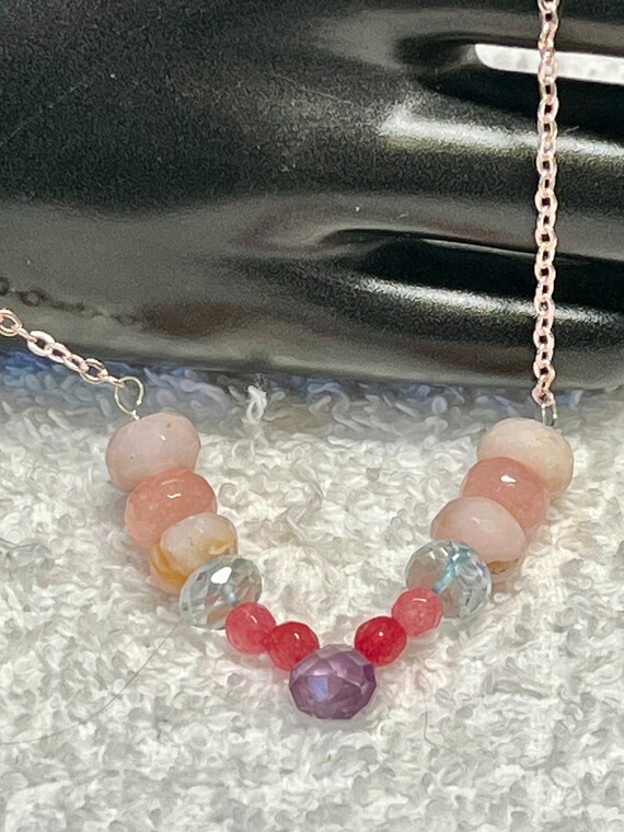 Natural Multi GEMSTONE Necklace, Dainty Jewelry, Real Stones, Pink