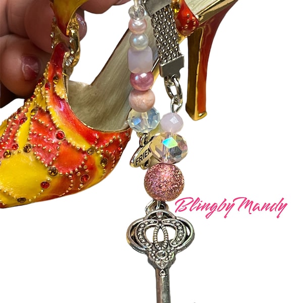 large key and friend charm Key fob/keychain for phone and can decorate your purse or pocket. pinks, key. BLING- hang this to many items!