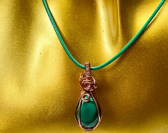 GENUINE Malachite/crysochola , green and copper pendant, gorgeous colors, unique pattern pendant. green and copper. gift for her, handmade