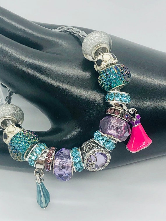 Pretty Pandora Like Charm Bracelet. Cute Princess Ball Gowns. Pink Teal Purple. European Big Hole Fit. Fashion Jewelry Gift for Her Etsy