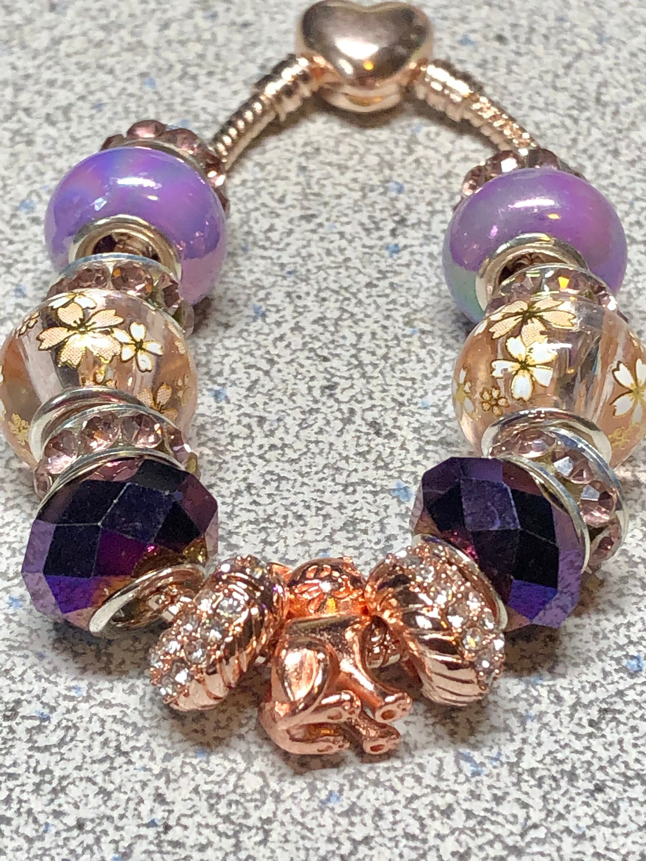 Purple and gold pandora bracelet clearance