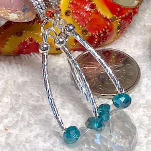 pretty rhinestone earring, hoop shaped, gorgeous clear/blue Swarovski, dangle earring, drop earring, fancy hoop. gift for her/sister/friend