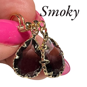 Classic Earring/FADE to Black/Smoky bi colored Glass Beads in Caged Style/Tourmaline like stones/gold frame/Dangle/drop/Gift for her/mom